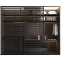 Modern Open Wardrobe Interior Design With Wooden Shelves And Hanging Space