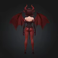 Demon Character With Red Horns Large Red Wings Black Corset White Skin Red Stockings
