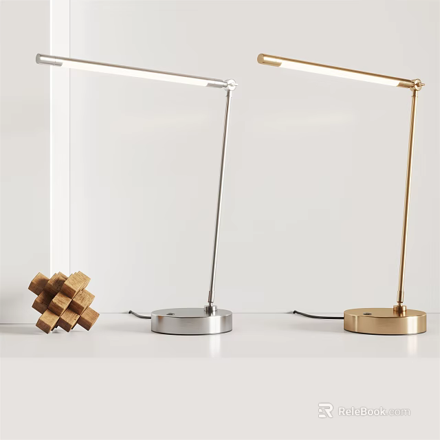 Modern Minimalist Desk Lamps With Silver And Gold Metal Base And Wooden Cube Decoration 3d model 