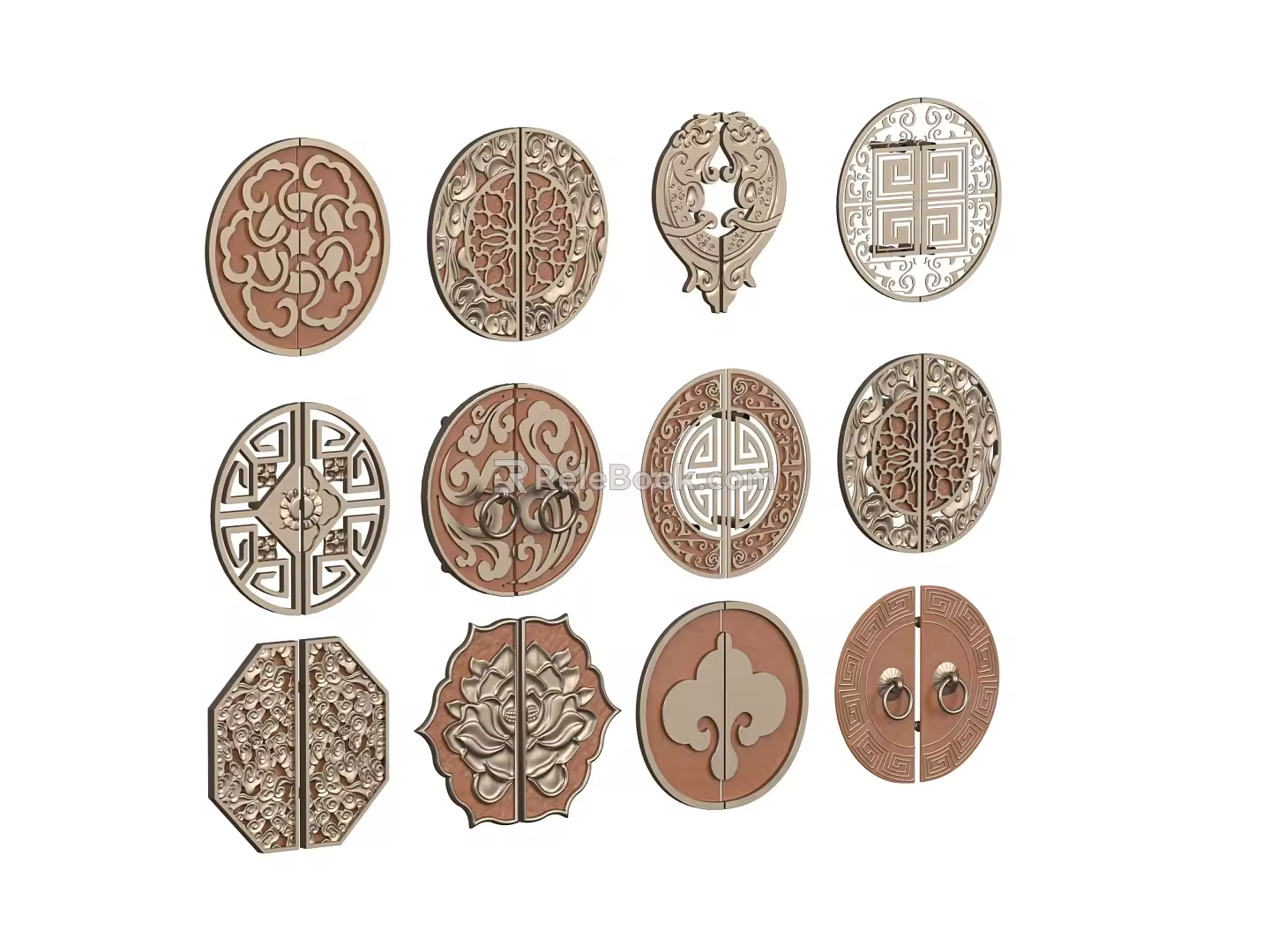 Chinese New Chinese Handles Hardware Handles Retro Yellow Ancient Copper Handles Brass Round Small Handles 3d model