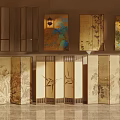 Song Style New Medium Screen Partition Wooden Screen Wire-drawing Glass 3d model