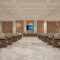 Spacious Elegant Modern Conference Room With Wooden Interior Comfortable Seats And Large Presentation Screen