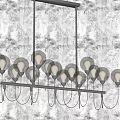 Contemporary Chandelier With Multiple Clear Glass Bulbs On Black Horizontal Bar