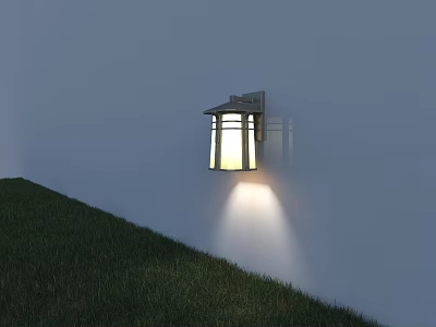 Modern Outdoor Wall Light With Warm Illumination On Exterior Wall And Grass 3d model