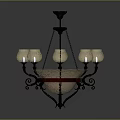 Traditional Eight Light Chandelier With White Glass Shades And Intricate Metal Scrollwork Design