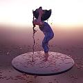 Humanoid Character Lifting Black Creature With Red Organic Debris On Circular Platform 3d model