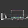 Sleek Modern TV Stand With Flat Screen TV Black Speakers Decorative Vases And Small Cup