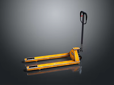 Yellow Manual Pallet Truck With Heavy Duty Fork Arms And Black Handle 3d model
