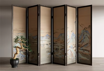 Qianli Jiangshan Figure Screen Green Plant Ornaments Partition 3d model