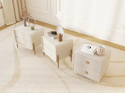 Modern Light Colored Nightstands With Drawers And Decorative Items On Top 3d model