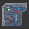 Commercial Equipment Setup In Server Room With Red And Purple Wiring Layout And Multiple Units