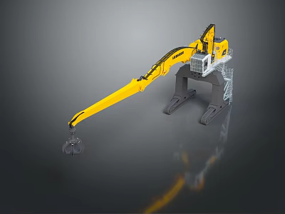 Yellow Mechanical Industrial Arm With Extended Reach Base And Hook Attachment 3d model
