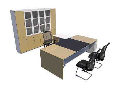 Modern Office Desk With Spacious Top Storage Cabinet And Ergonomic Chairs 3d model