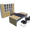 Modern Office Desk With Spacious Top Storage Cabinet And Ergonomic Chairs