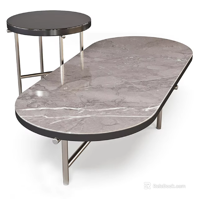 Stylish Modern Sofa Coffee Table Set With Marble Tabletop And Metal Frame For Living Room 3d model 