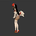 Elegant Female Character with White Bodysuit Red Headpiece White Wings and Red High Heels