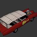 Custom Red Vintage Car With Exposed Engine White Roof And Moon Eye Logo