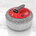 Yellow and Red Curling Stones with Olympic Rings Logo and Granite Surface Sport Equipment