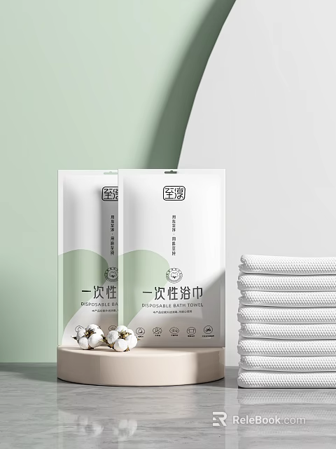 Disposable Bath Towels For Bathroom With Packaging And Stacked Towels 3d model 