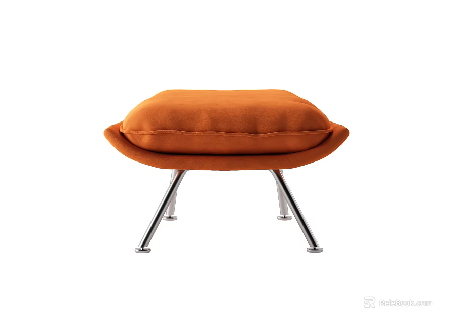 Modern Orange Padded Sofa Stool With Metal Legs For Living Room Decor 3d model 