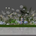 Instagrammable Outdoor Check-in Spot with White Round Decor Palm Leaves and Reflective Grass Area