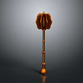 Golden Decorative Mace Weapon With Intricate Top Design And Long Bamboo Like Handle