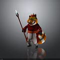 Red Panda 3D Character Model In Red Outfit Holding Spear With Hat