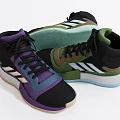 Multicolor High Top Sneakers With Black Purple Green Hues White Stripes And Light Blue Green Soles