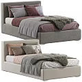 Modern Kids Bed with Gray Pink Purple Bedding Plush Blankets and Decorative Pillows