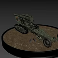Green Tracked Military Artillery Vehicle With Long Cannon On Sand Terrain