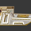 Elegant Jewelry Store Interior Design With Gold Decor Display Counters And Model Posters