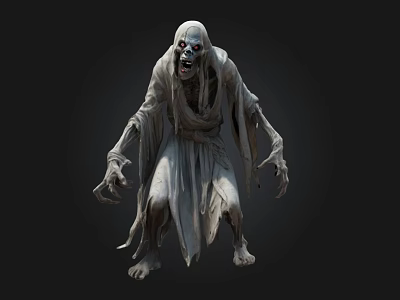 Undead Creature With Tattered Cloth And Menacing Expression On Dark Background 3d model