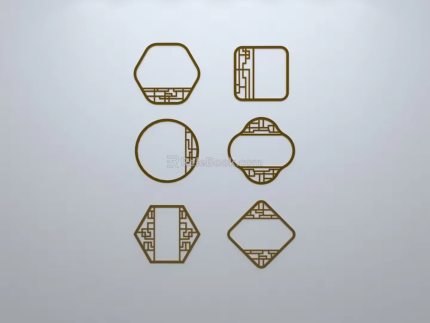 Chinese-style window grilles silhouette pane window sill border openwork window 3d model
