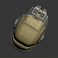 Futuristic Golden Metallic Helmet With Shiny Surface And Mechanical Details