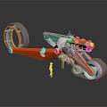 Futuristic Red And Green Concept Vehicle With Large Wheels Metallic Parts And Surface Reflection
