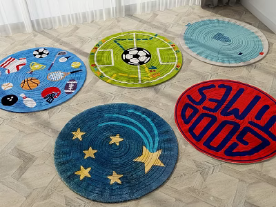Colorful Round Area Rugs with Playful Patterns and Various Designs for Kids Room 3d model