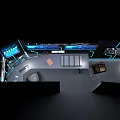 Cartoon Futuristic Tech Room Featuring Multiple Screens Data Displays And Blue Neon Lights