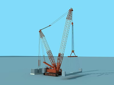 Orange Functional Vehicle Industrial Crane with Twin Booms for Construction Lifting Work 3d model