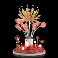 Artistic Floral Display With Red Yellow Decorative Flowers And Ornamental Balls In Vase