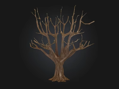 Natural Stone And Wood Dead Tree With Bare Branches And Textured Trunk 3d model