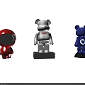 Collection of Red Astronaut Character and White Blue Bear Creature Figurines with Logos
