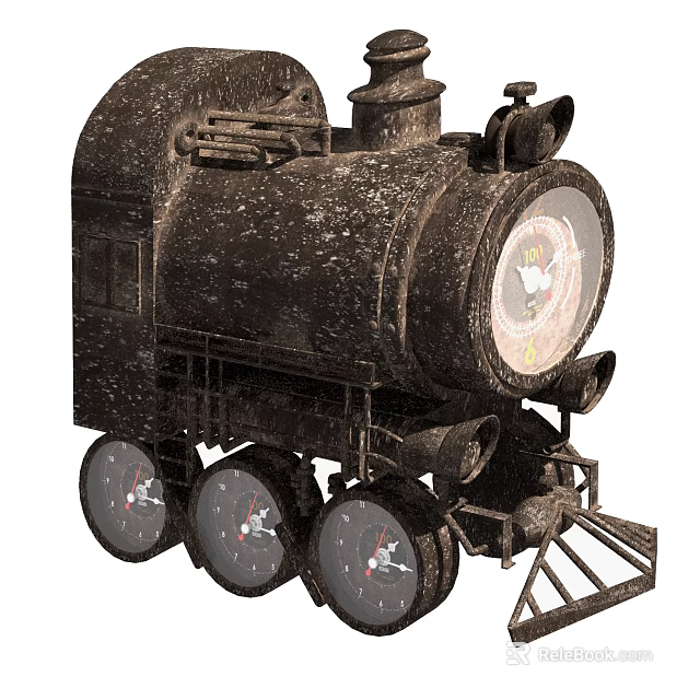 Vintage Steam Train Locomotive with Classic Metal Body Rustic Spotted Surface Wheels and Chimney 3d model 