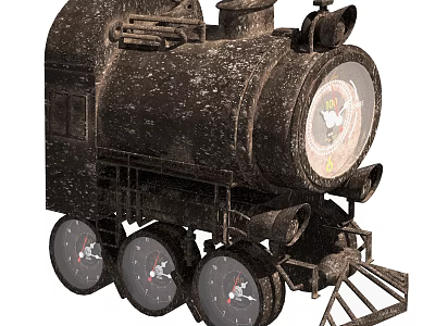 Vintage Steam Train Locomotive with Classic Metal Body Rustic Spotted Surface Wheels and Chimney 3d model
