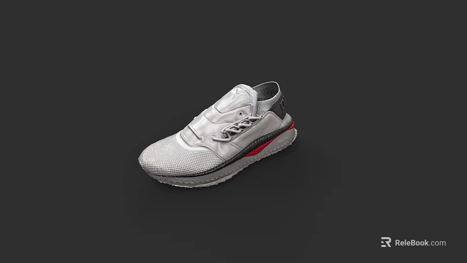 White Mesh Upper Sneakers with Black Red Accents and Cushioned Sole 3d model 