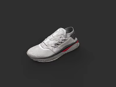White Mesh Upper Sneakers with Black Red Accents and Cushioned Sole 3d model
