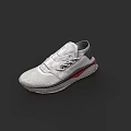 White Mesh Upper Sneakers with Black Red Accents and Cushioned Sole