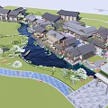 Picturesque Traditional Commercial Street With River Greenery Boat And Scenic Architecture