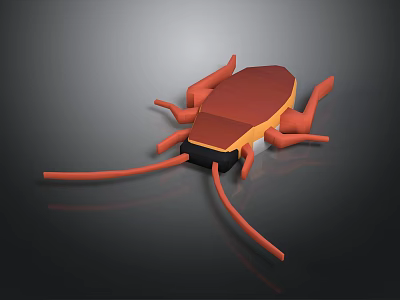 Orange Cockroach With Black Head Long Antennae And Multiple Legs On Dark Background 3d model