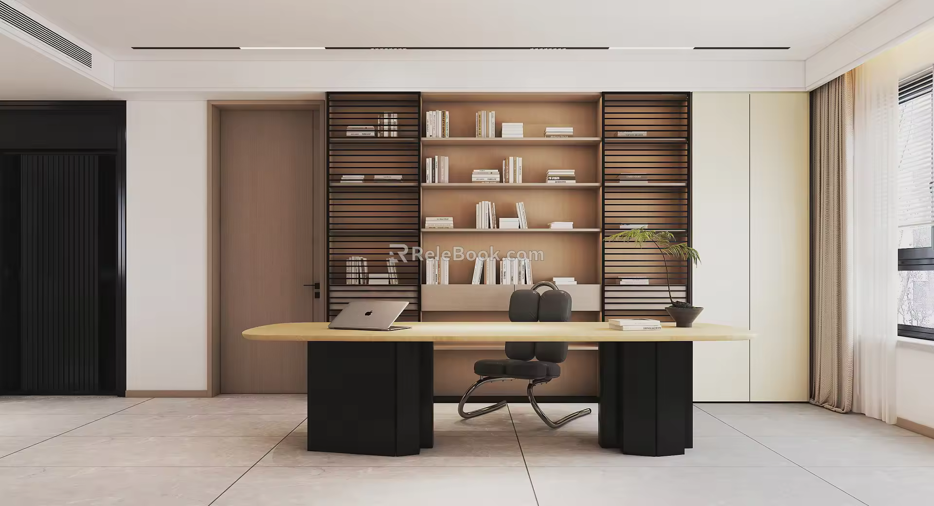Modern Office Study Desk Office Desk and Chair Bookcase Locker Cabinet Simple Log 3d model
