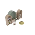 Colorful Kids Play Area With Arched Market Kitchen Garage Baby Sections And Toys